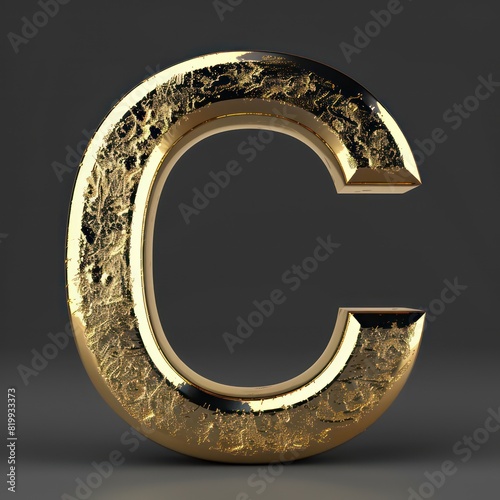 c capital letter in gold metal on a dark background