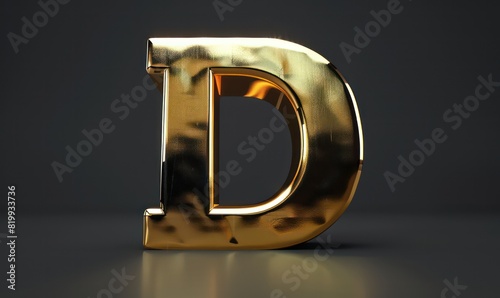 d capital letter in gold metal on a dark background