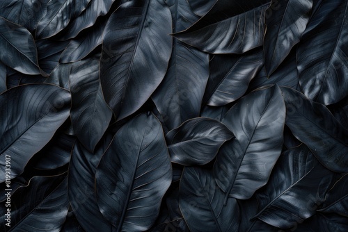 A close up of black leaves. The image has a dark and mysterious mood  with the black leaves creating a sense of depth and complexity