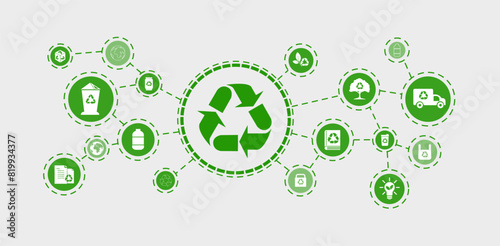 Abstract icons representing the ecological call to recycle and reuse.