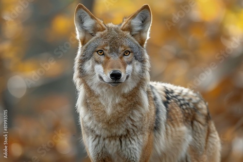 Digital image of  lone brown wolf is standing in the woods  high quality  high resolution