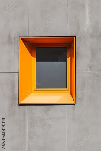 A window with an orange frame sits in front of a gray wall