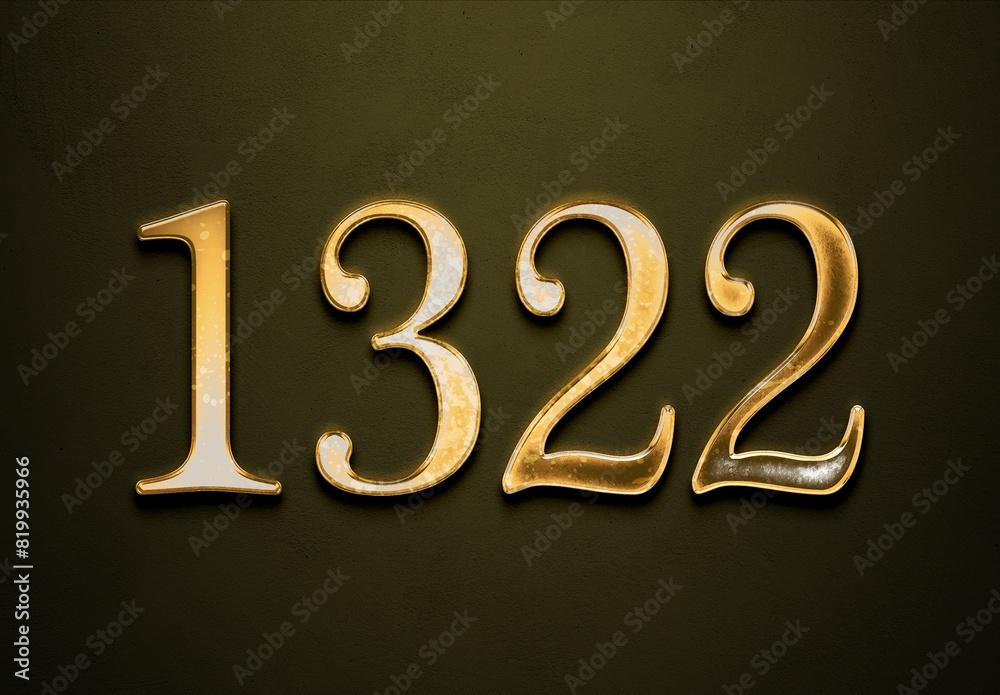 Old gold effect of 1322 number with 3D glossy style Mockup. Old gold effect of 1322 number with 3D glossy style Mockup.