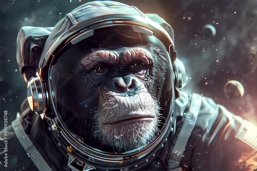 a monkey wearing a spacesuit in outer space a monkey wearing a spacesuit in outer space