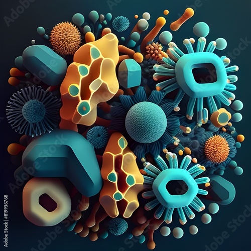 Captivating Microscopic Realm A Dynamic Abstract Visualization of Diverse Bacterial Structures