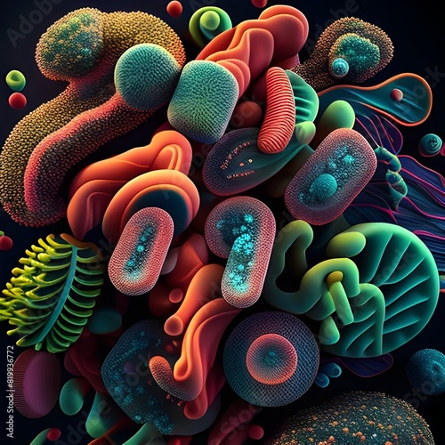 Vibrant Microscopic Medley An Abstract of the Intricate Structures and Diverse Shapes in the Microbial World