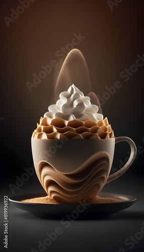 Steaming Cup of Aromatic Latte Crowned with Delicate Milk Foam Swirls and Latte Art