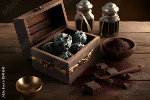 Sumptuous Handrolled Chocolate Truffles in Wooden Box with Brass Clasp photo