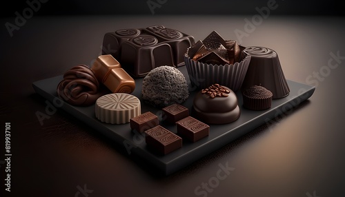 Decadent Display of Artisanal Chocolates A Luxurious of Gourmet Treats in a Cinematic 3D Render