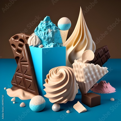 Decadent Gourmet Sweets and Confections on a Vibrant Electric Blue Backdrop