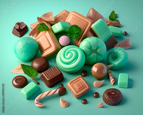 Decadent Assortment of Sugary Confectionery with Vibrant Green Backdrop