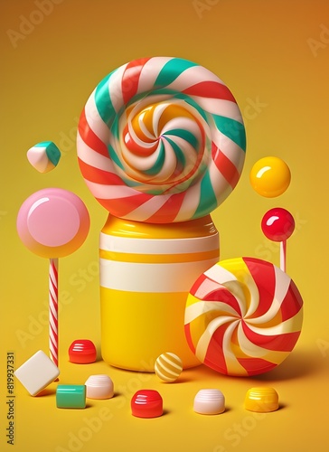 Tempting Tableau of Retro Inspired Candies and Treats on Vibrant Backdrop