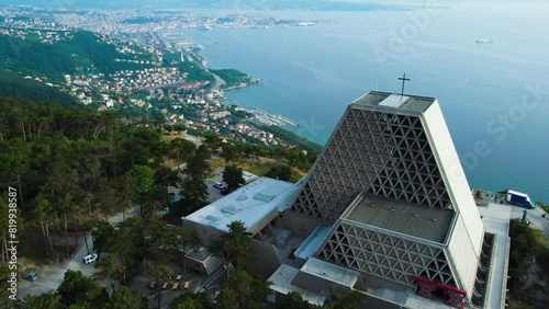 Trieste, Santuario di Monte Grisa, Italy. Aerial View photo