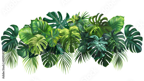 A cluster of vibrant green leaves positioned against a crisp white backdrop