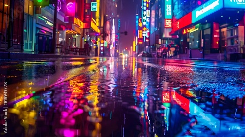 Rain-Soaked Streets Radiate Ethereal Glow from Neon Lights