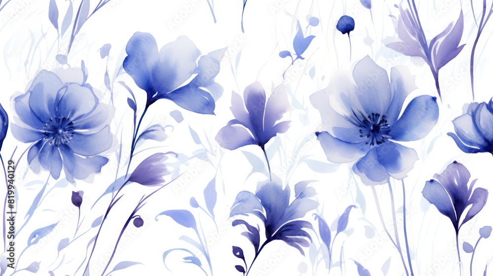 Purple flower petals leaves white background seamless pattern ink brush hand drawn Purple flower petals leaves white background seamless pattern ink brush hand drawn
