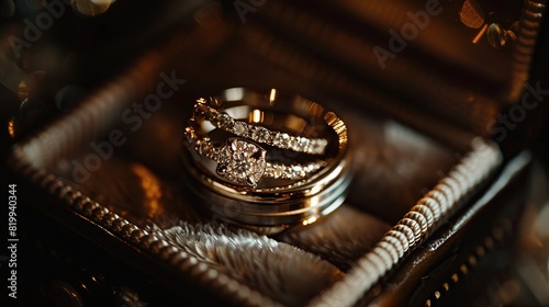 A close up of two wedding rings in a ring box.