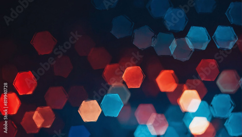 Abstract background with polygonal blue and red gradient light and triangular shapes.