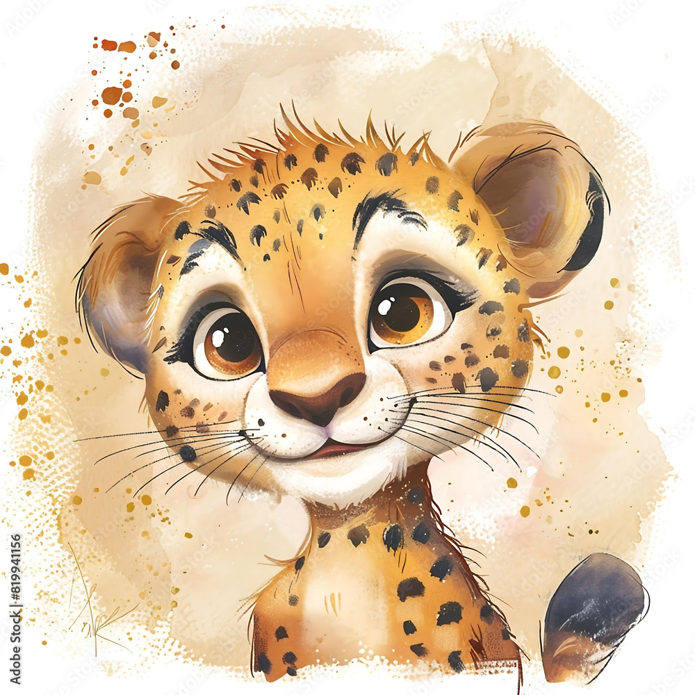 Fototapeta Cute tiger cub in the style of simplistic watercolor