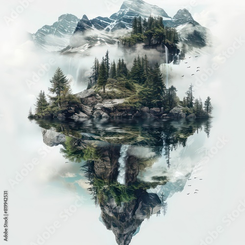 landscape poster design with amazing water mirror reflection and artistic watercolor style  © marco