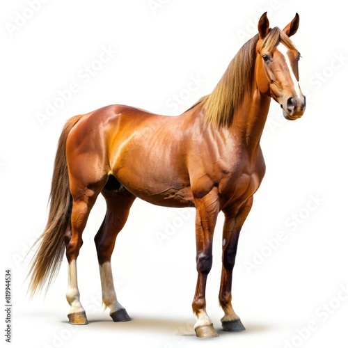 Majestic Brown Horse Gracefully Treads on White Canvas. Generative AI