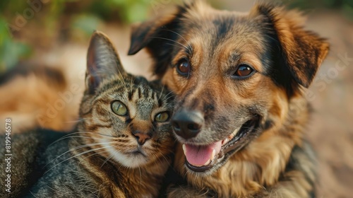 Harmonious Companions: Heartwarming Portrait of a Dog and Cat Sharing a Moment of Friendship