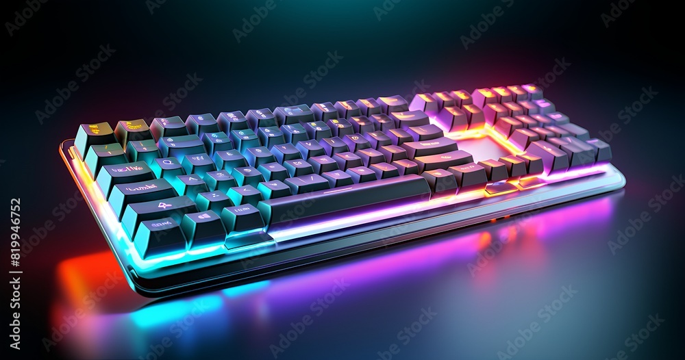 Gaming keyboard, Neon backlight, Gamer's workspace, Mechanical gaming keyboard with backlight, close-up