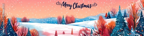 Merry Christmas artistic illustration banner  rural fields with gorgeous colors