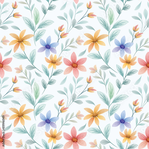 Colorful blooming flowers seamless pattern for fabric textile wallpaper gift wrapping paper background.