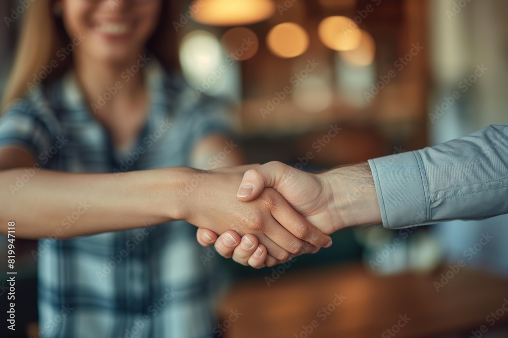 A man shakes hands with a woman generated by AI A man shakes hands with a woman generated by AI