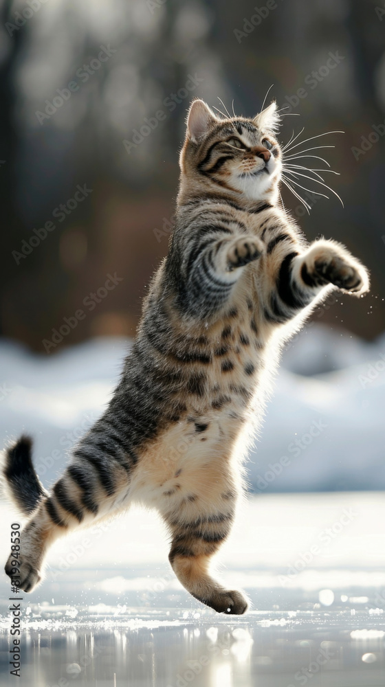 Obraz premium Cat performs dynamic tricks in figure skating