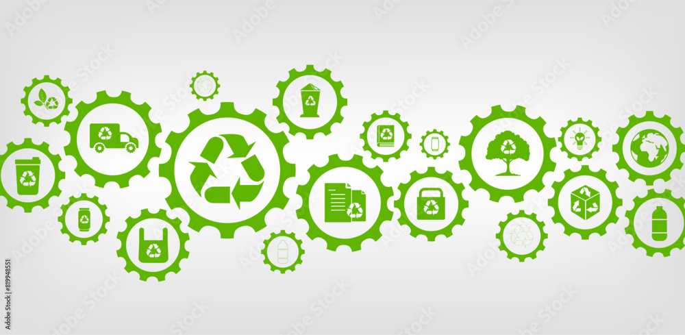 Abstract icons representing the ecological call to recycle and reuse. Abstract icons representing the ecological call to recycle and reuse.