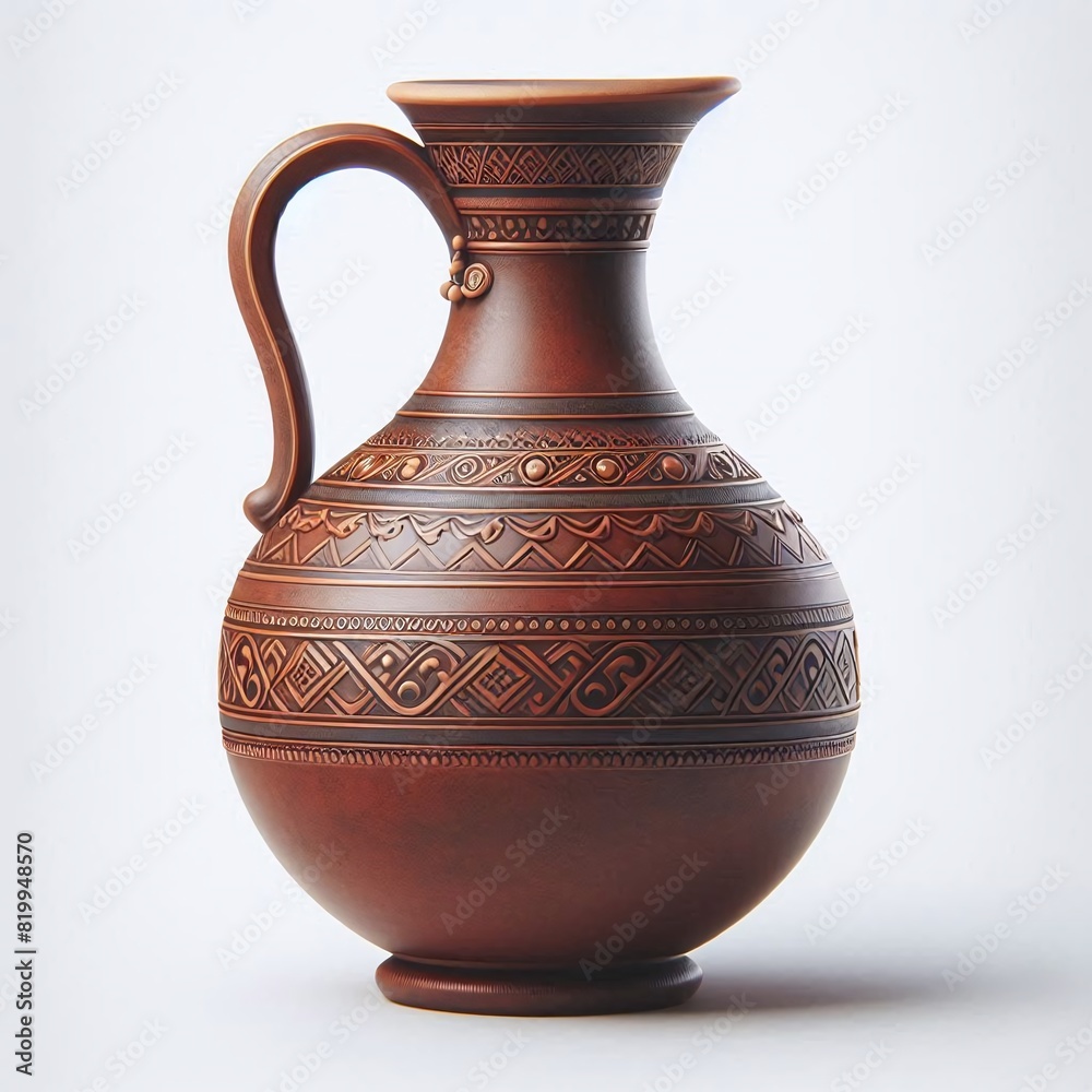 Traditional Moroccan Clay Jug with Geometric Carvings Traditional Moroccan Clay Jug with Geometric Carvings