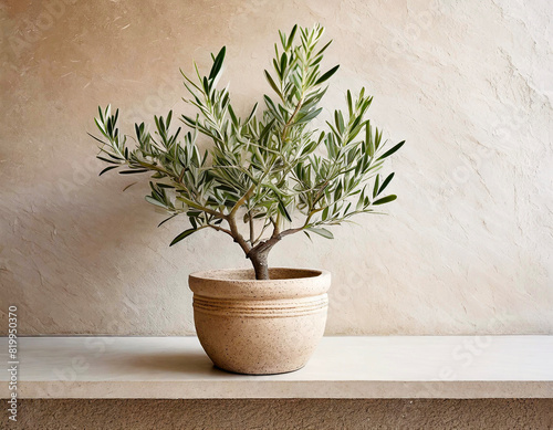 Olive tree in pot on white background. 