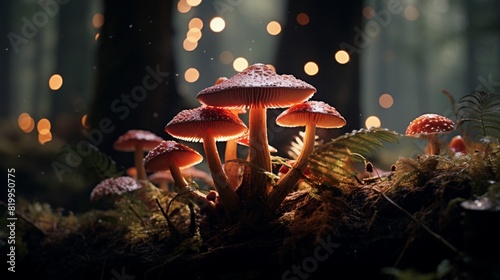 Enchanting Encounter: Mystical Mushrooms Beckon in the Veiled Depths of the Enigmatic Forest, A Captivating Journey into the Heart of Nature's Secrets