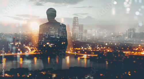 Silhouette of a man against the backdrop of a metropolis