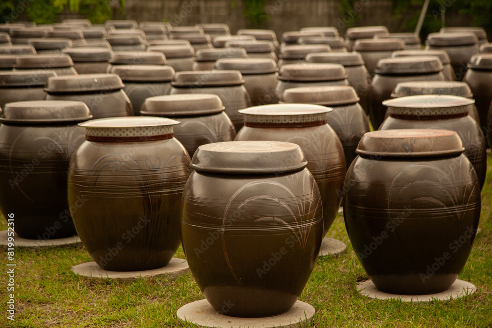 View of the Korean traditional ceramic jars for fermentation View of the Korean traditional ceramic jars for fermentation
