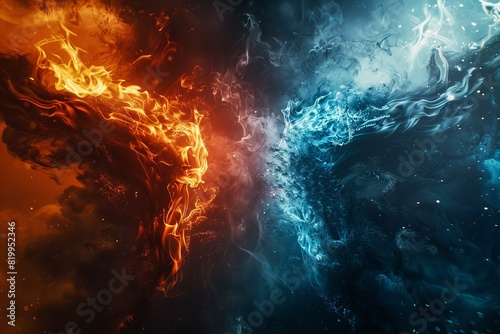 Digital artwork of many colors between two flames