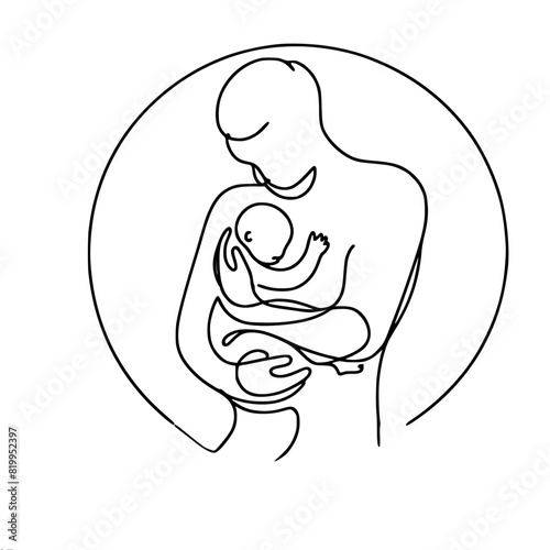 portrait,doodle,father carefully and carefully holds the baby in his arms,tenderness and care of a parent,one line vector drawing