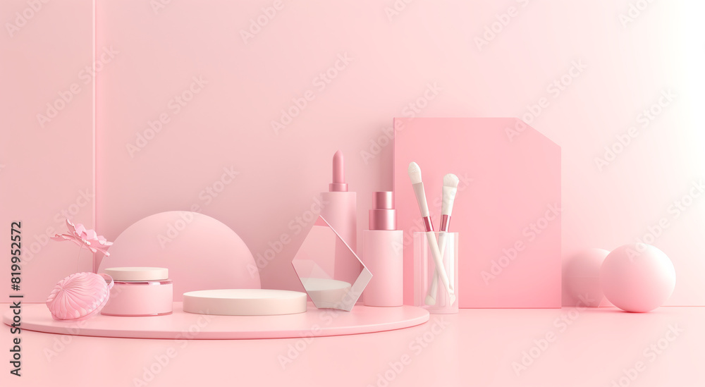 Cosmetics illustration on pink background.AI generated Cosmetics illustration on pink background.AI generated