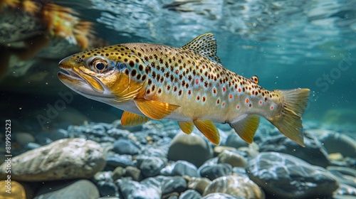 Graceful trout navigate the clear waters of freshwater rivers