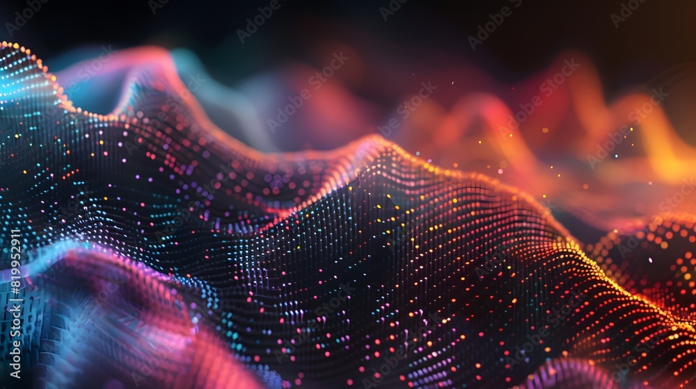 A background with colorful sound waves and dots, representing the concept of music visualization in data science.
A background with colorful sound waves and dots, representing the concept of music visualization in data science.