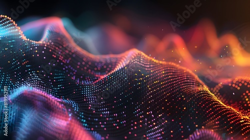 A background with colorful sound waves and dots, representing the concept of music visualization in data science.
 photo