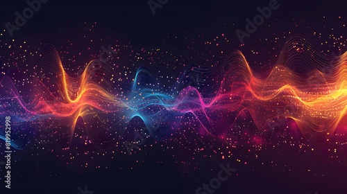 A background with colorful sound waves and dots, representing the concept of music visualization in data science.
 photo