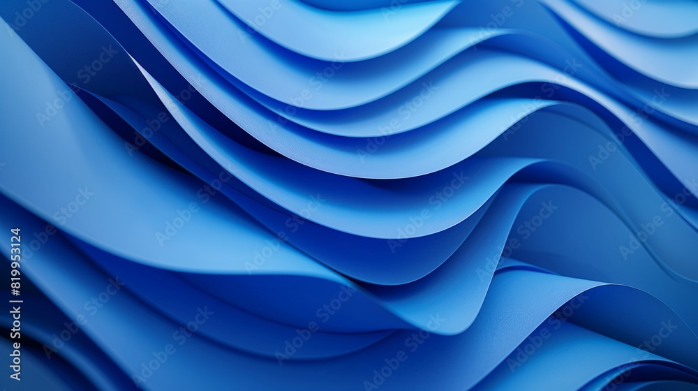 Obraz premium 3D blue geometric abstract pattern background with soft curved paper lines.