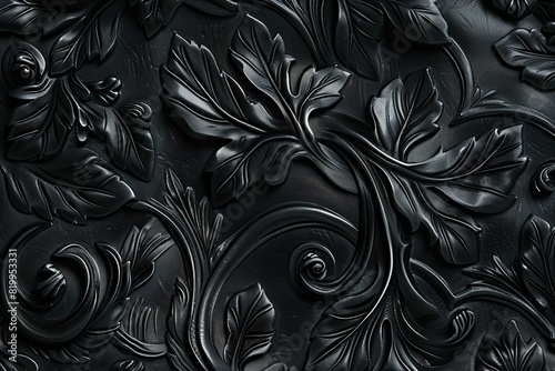 Featuring a black leather with ornate black patterns, high quality, high resolution photo