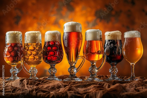 Each glass contains a different type of beer, high quality, high resolution photo
