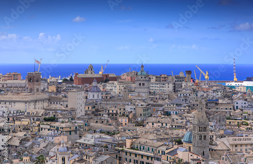 Genoa cityscape: panoramic view from Spianata Castelletto, Italy.