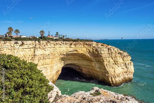 Portuguese coast in Benagil, Algarve, Portugal. Praia do Carvalho. Seven Hangging Valleys Trail. photo