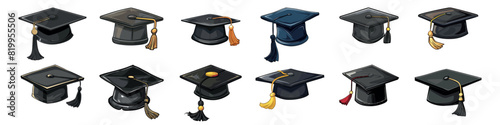 Cartoon graduation cap icon set. Graduation cap icon collection - stock vector.